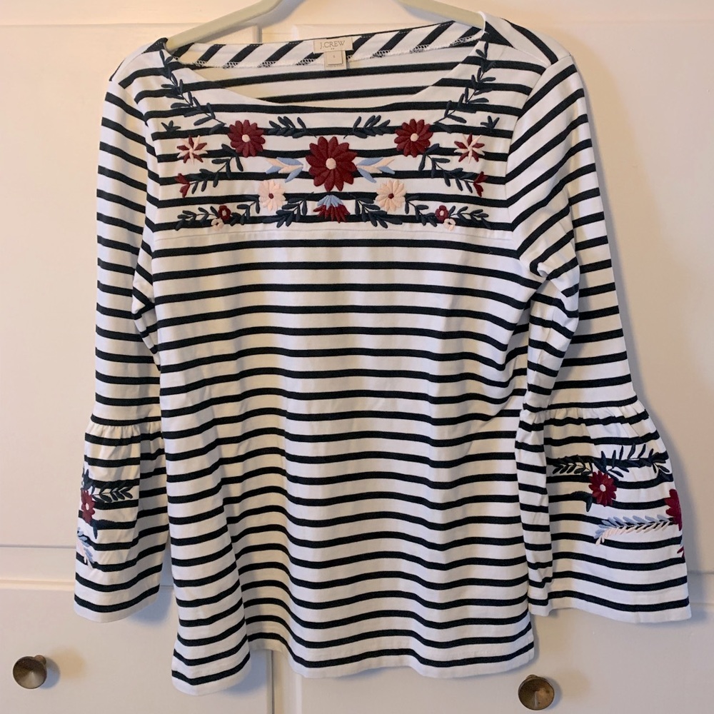 Striped JCrew bell sleeve top